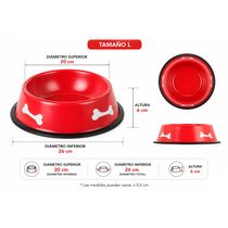 bowl para perro grande diseño hueso acero inoxidable plato resistente comida mascotas varios colores medidas L