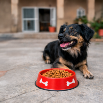 bowl para perro grande diseño hueso acero inoxidable plato resistente comida mascotas rojo con perro