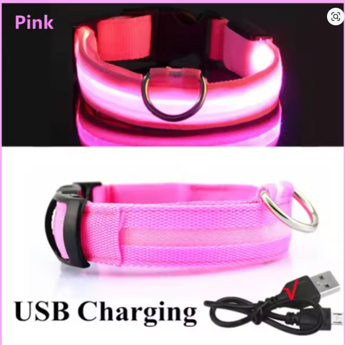 Collar LED Para Perros y Gatos Rosado
