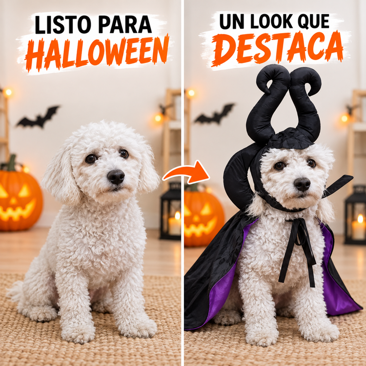 Disfraz Halloween Para Perro Capa Y Cuernos 2 Piezas