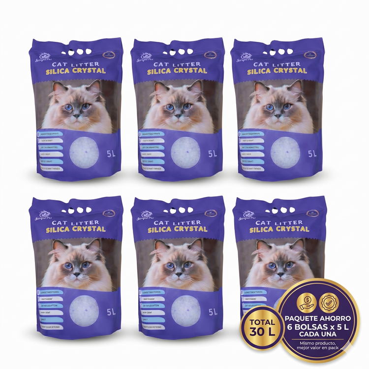 Arena Sanitaria de Sílica Cristal Premium para Gatos | 5L y Pack Ahorro 6 Bolsas – BYS