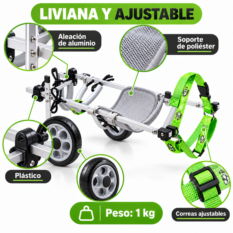 Silla De Ruedas Para Mascotas Ajustable 6 A 9 Kg