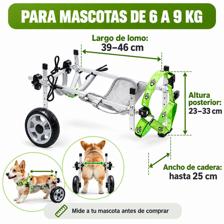 Silla De Ruedas Para Mascotas Ajustable 6 A 9 Kg